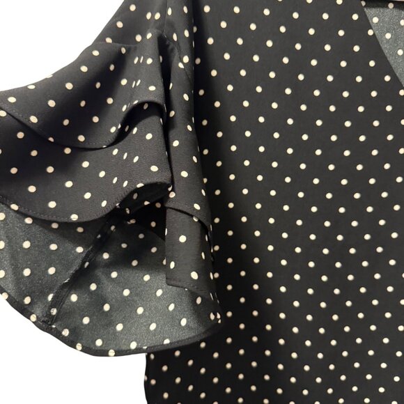 Banana Republic Black Polka Dot Dress With Ruffle Sleeves Womens Size 10 Dress - Picture 7 of 12